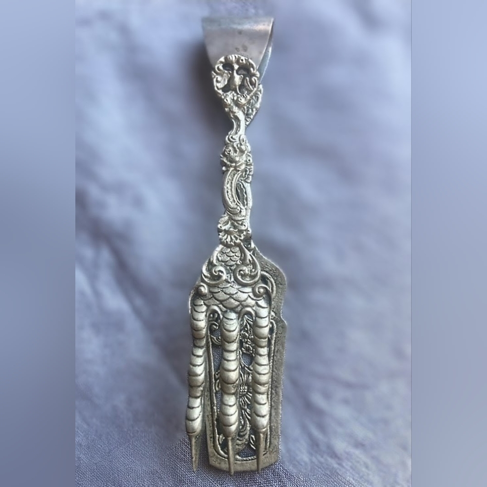 Antique Italian Ornate Brass Repousse Claw/Talon Serving Tongs